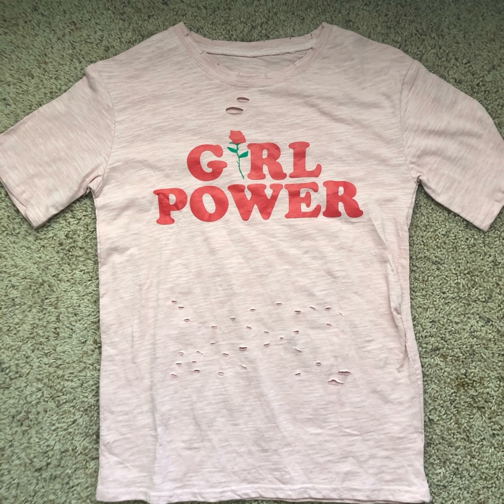 Pink “Girl Power” T-shirt with rose decal